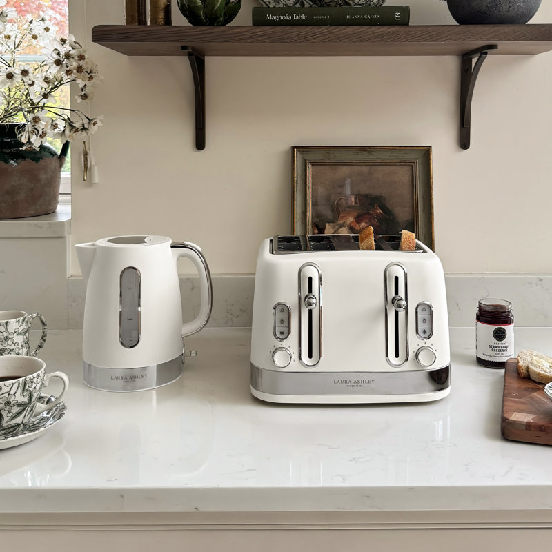 Laura Ashley Jug Kettle 4 Slice Toaster Kitchen Bundle, Dove Grey, Cotton White