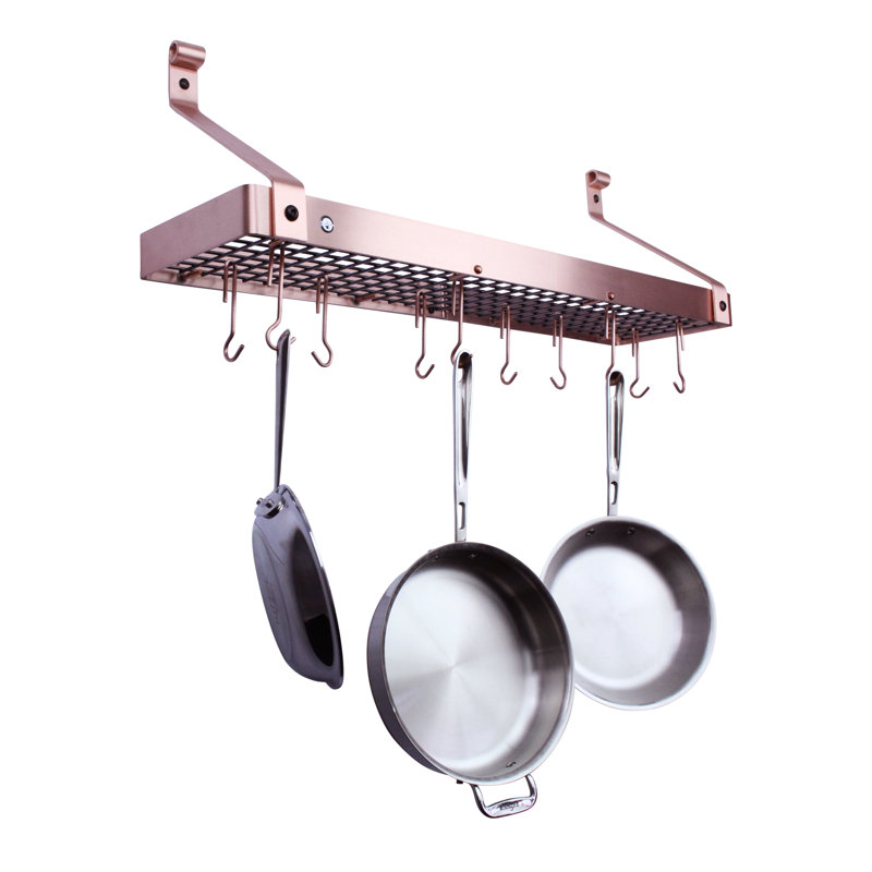 Handcrafted Brushed Copper Wall Mounted Pot Rack