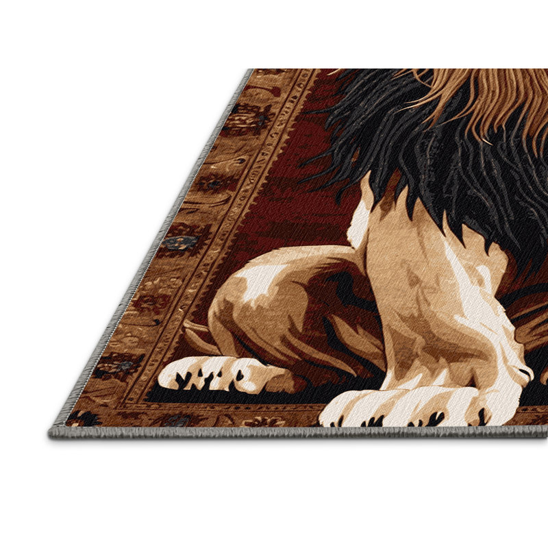 Washable Asiatic Lion Big Cats Area Rug, Square 6'