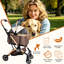 Poussette pour animaux 2 en 1 détachable avec une main pliante et auvent, poussette pour animaux en acier au carbone avec roues pivotantes à 360 ° et panier de rangement, kaki, 1 pièce