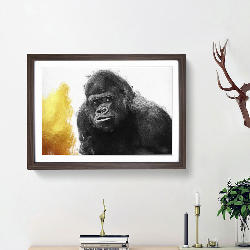 Silverback Gorilla with Golden Flash - Picture Frame Painting Print, 27cm H x 36cm W x 2cm D, Walnut Framed