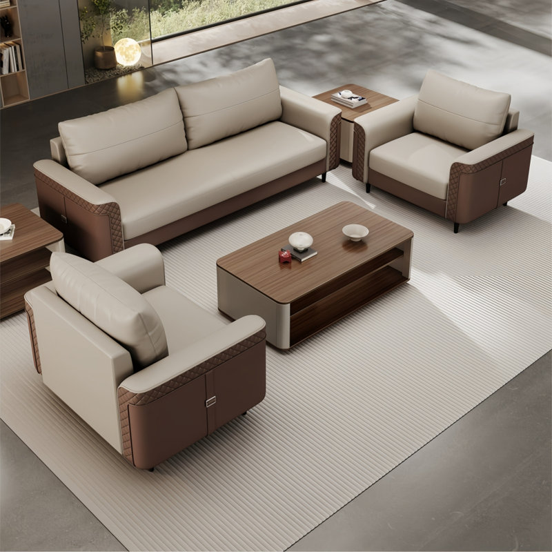European style simple sofa tea table combination, Leather Match