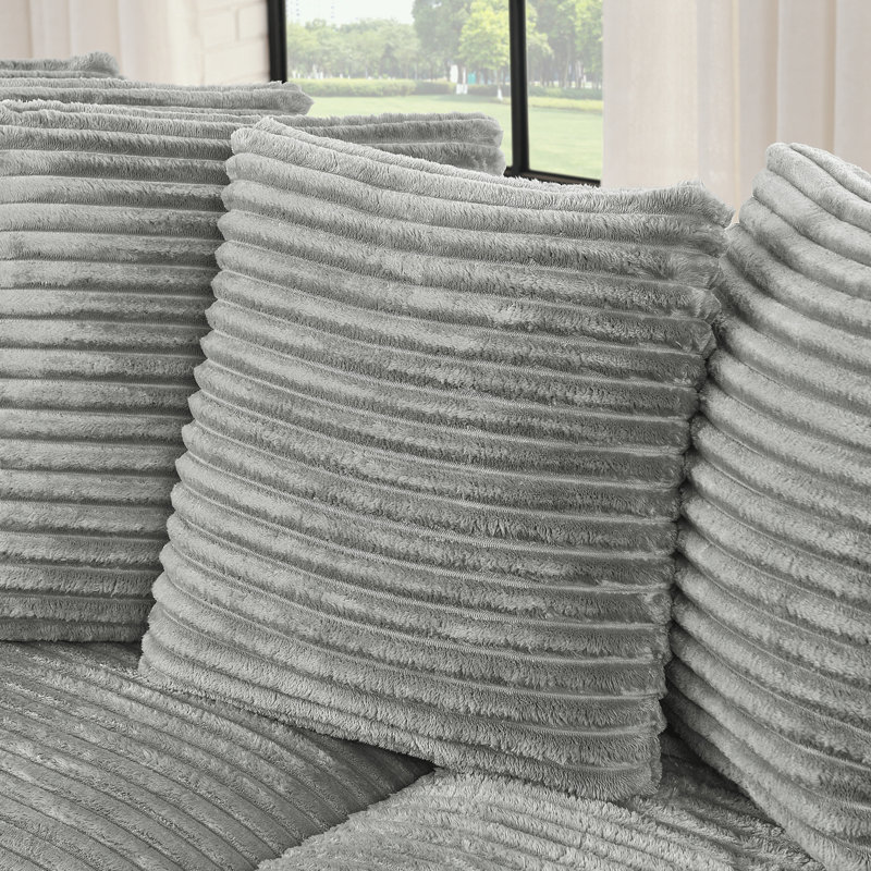 Canapé modulaire en L Corduroy avec coussins et repose-pieds, Velours côtelé gris