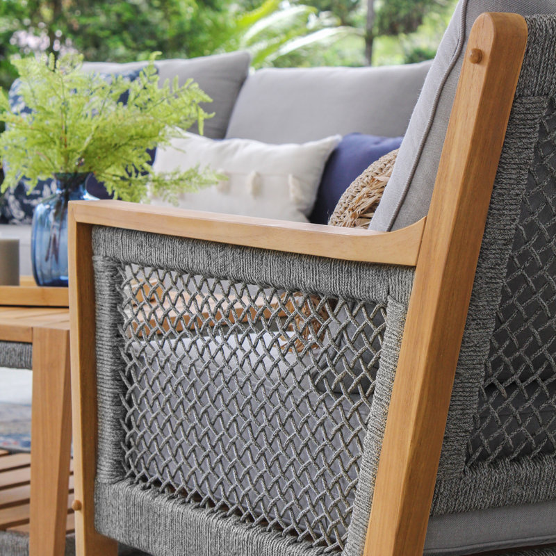 Teak Outdoor Seating Group with Cushions, Beige