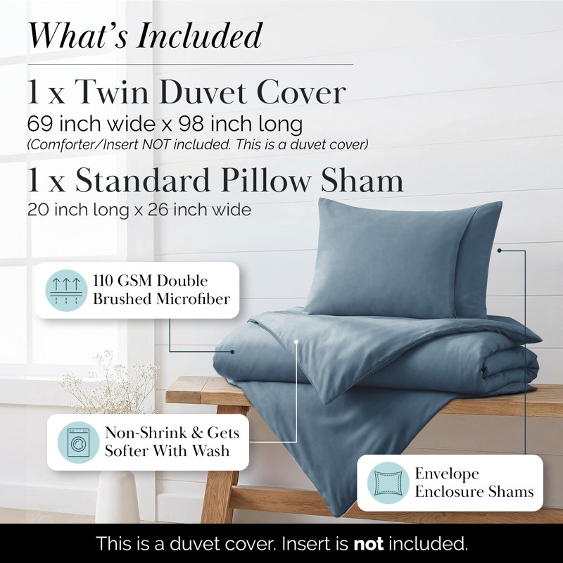 Ensemble de housse de couette Southano Fine Linens, Housse de couette simple / simple TG + 1 taie déc, Bleu couronne