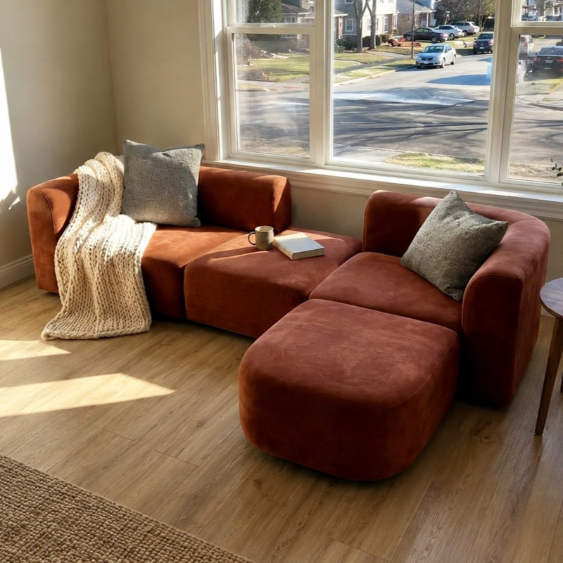 Canapé modulaire en velours Acanva, Tangerine