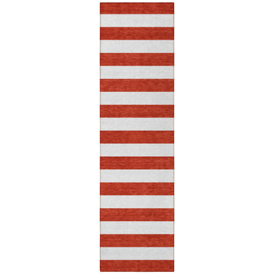 8' Runner Red and White Striped Washable Non Skid Indoor Outdoor Runner Rug