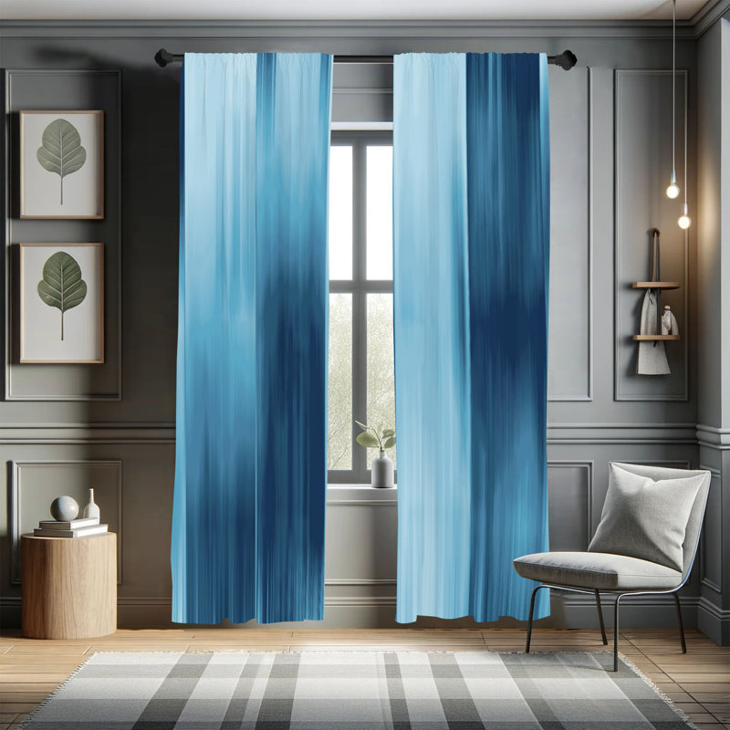 Microfiber Floral Semi-Sheer Rod Pocket Curtain Panels, 28" W x 84" L, Blue/Navy