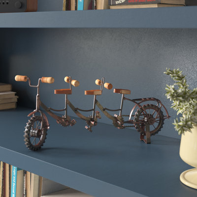 Metal Bike Decorative Brown Sculpture with Wood Accents