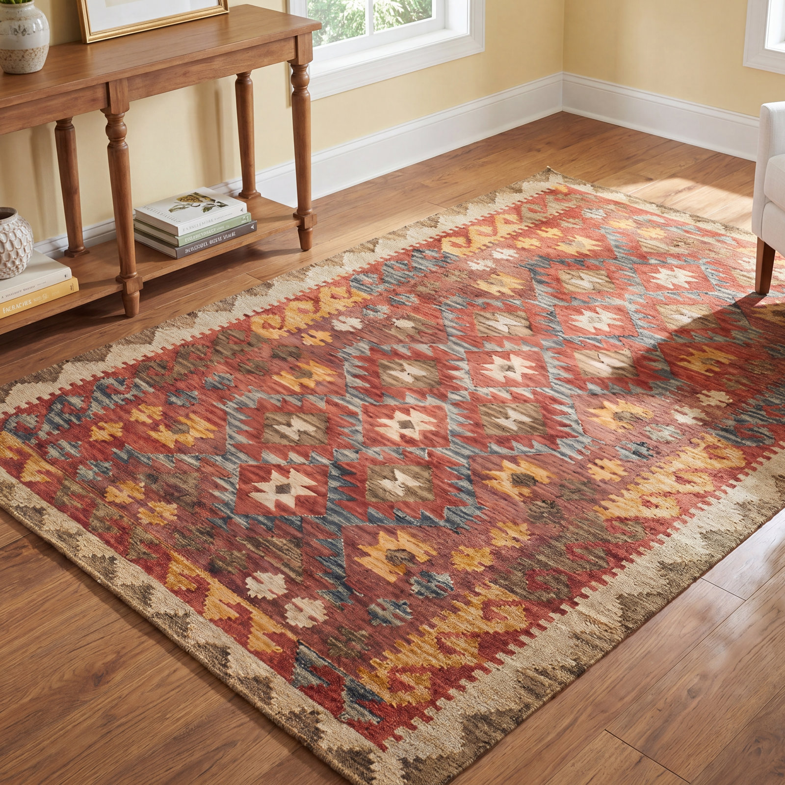 Fiona Red Hand-Tufted Wool Southwestern Rug, Rectangle 7'6" x 9'6"