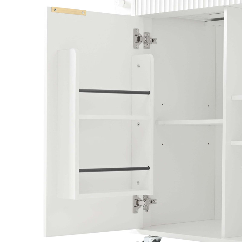 Versatile Fluted Kitchen Island With Drop Leaf, Power Outlet, And Ample Storage For Enhanced Cooking And Dining Experience