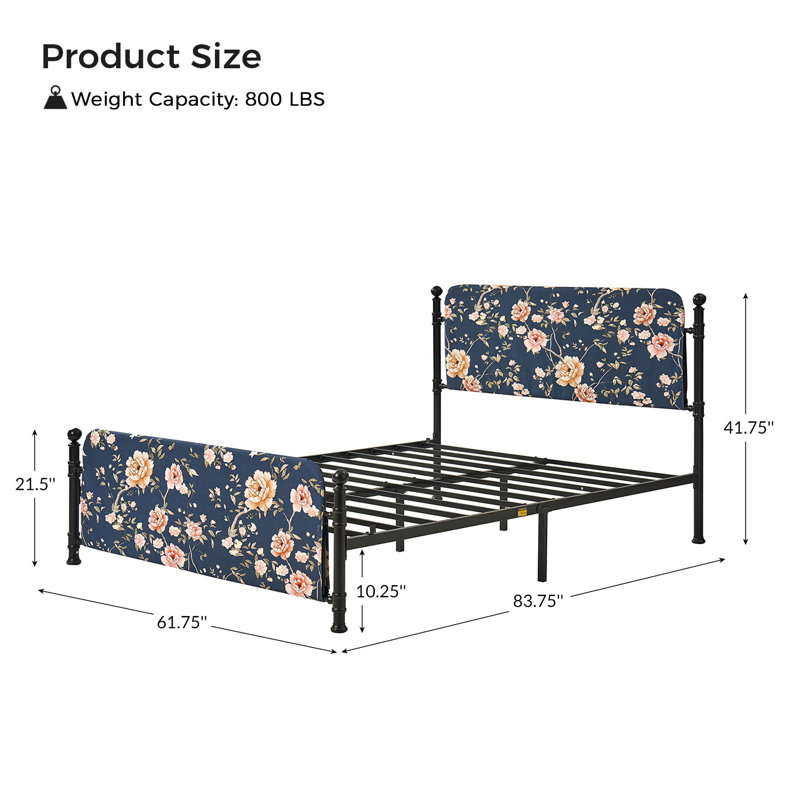 Carlyon 62" W Metal Four Poster Bed with Washable Slipcover and Adjustable Headboard, Navy/Pink