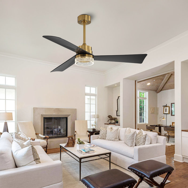 Corwun 52'' Ceiling Fan with LED Lights, Black/Gold