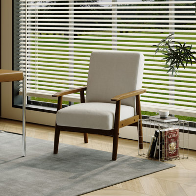 Bridgeview Linen Upholstered Accent Chair, Armchair with Solid Wood Frame