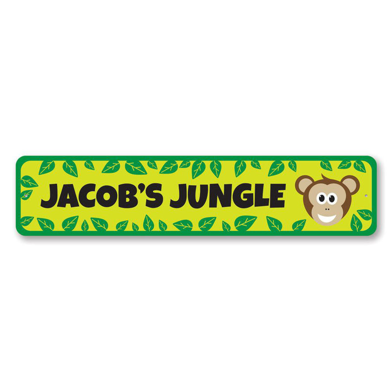 Enseigne en aluminium «Monkey Kids Room», H 4 po x l 18 po x P 0,04 po