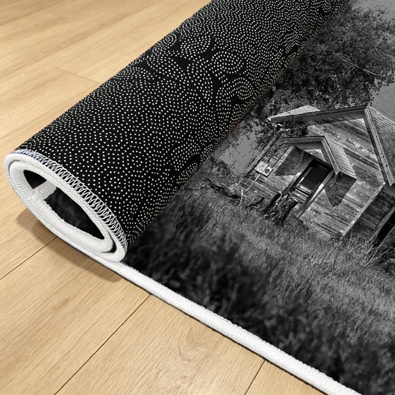Black Texas Farmhouse Farm Antique Old Vintage Windmill Architecture Machine Washable Indoor Area Rug, Rectangle 71" x 98"