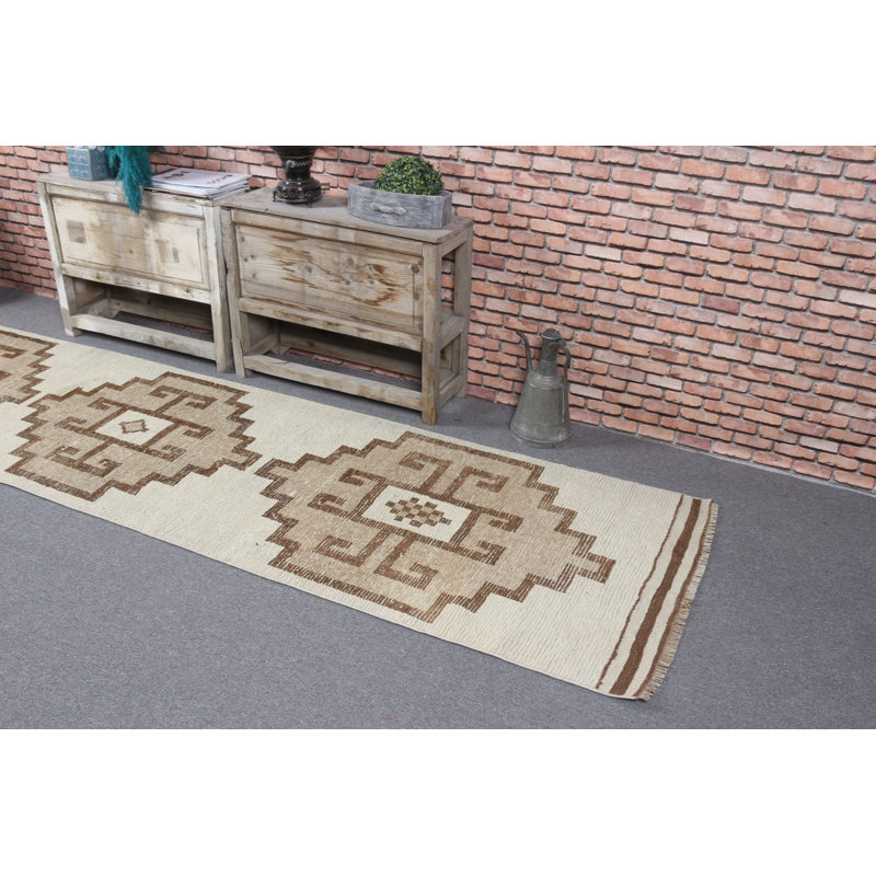 Tapis de couloir turc beige Vintage Herki parfait pour les escaliers et la cuisine de conception antique, idéal pour la décoration intérieure