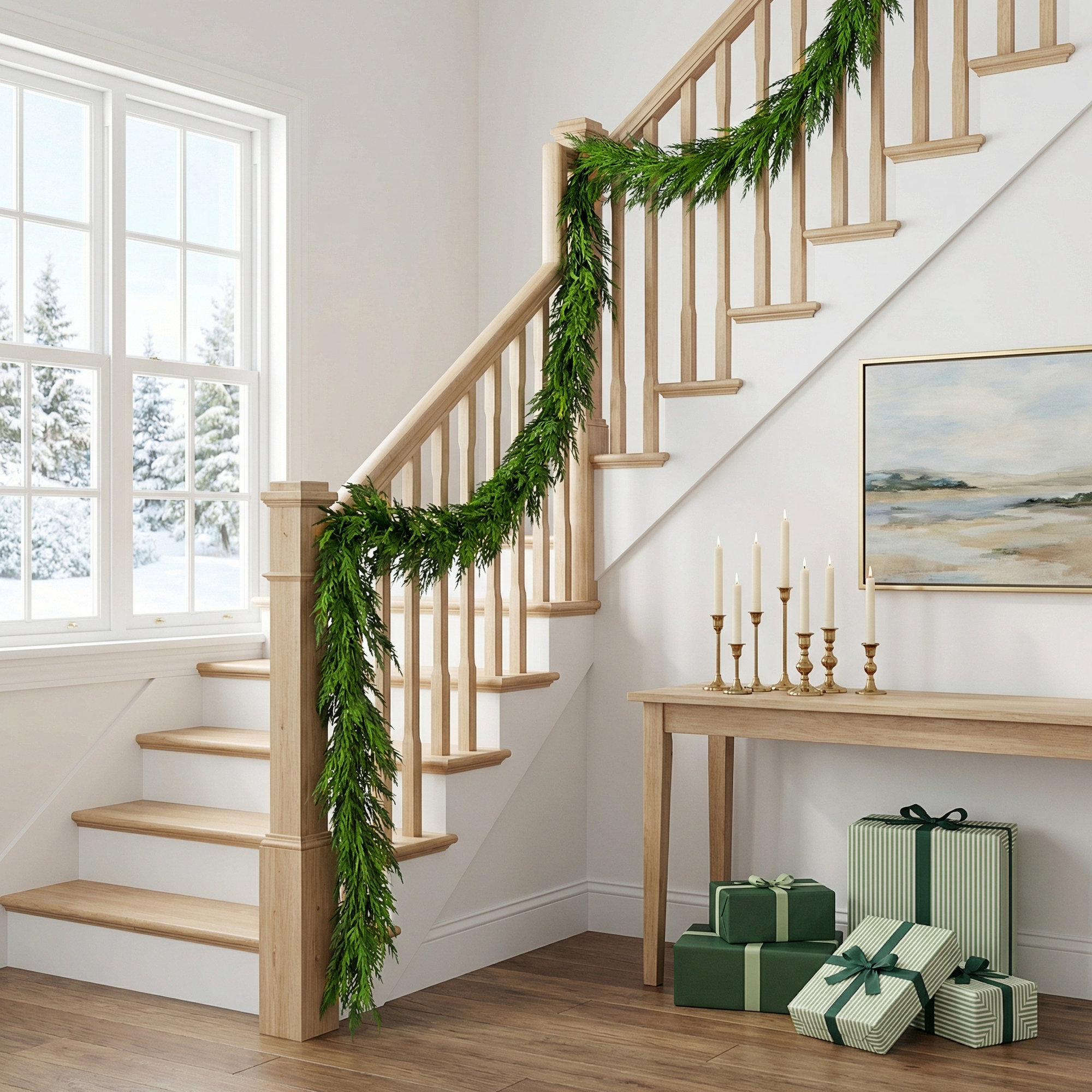 10Ft. Artificial Real Touch Norfolk Island Pine Garland With Natural Look, Green, 15' L