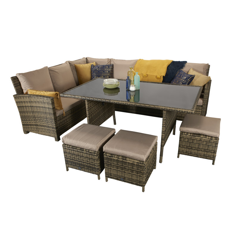 Camila Rattan 9 - Person Seating Group with Cushions, Beige