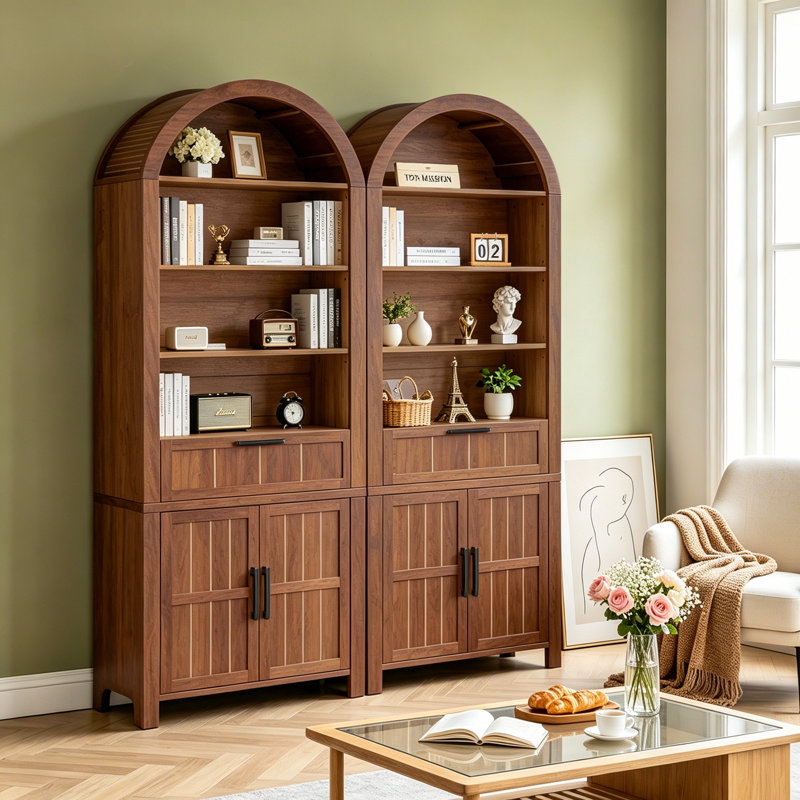 Bibliothèque de rangement arquée 79,7 ", 79.7", Brun