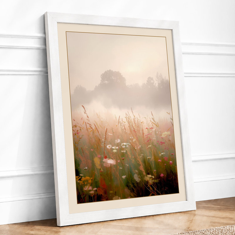 Misty Wetland Emergence Scandinavian - Framed Print, A1 - 84.1 x 59.4 cm, White