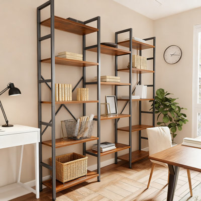 5-Tier Ladder Bookshelf With 14 Adjustable Shelves, Wide Storage Bookcase For Home Office, Durable