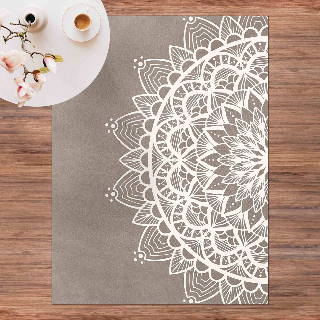 Vinyl-Teppich - Mandala Illustration Shabby Weiß Beige