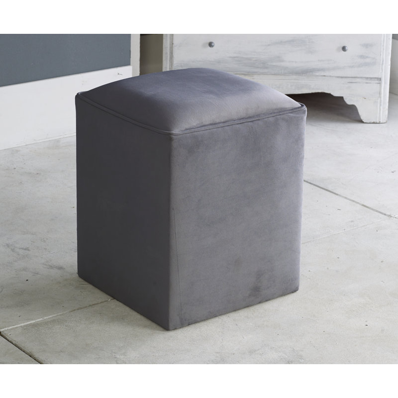Henton 40cm Wide Velvet Square Solid Colour Pouffe Ottoman, Grey