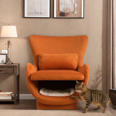 2 In 1 Modern Velvet Accent Chair With Free Padded Cushion And Pet Friendly Space