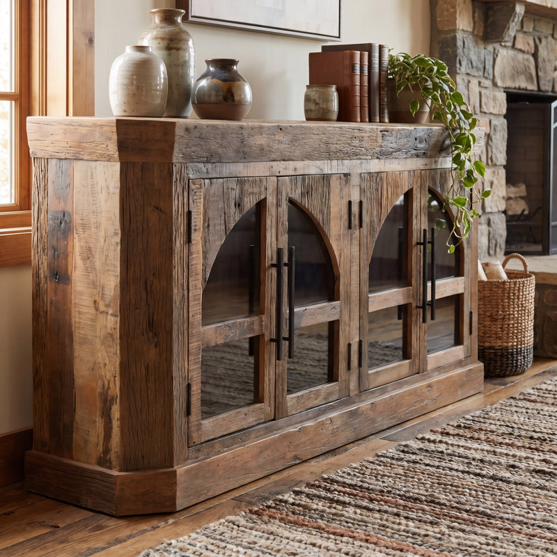  Buffet en bois massif avec portes arquées Durias, L 72 po