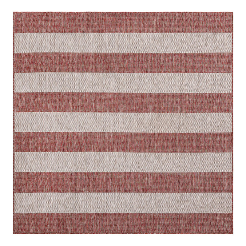 Simkins Striped Red/Gray Indoor / Outdoor Area Rug, Square 5'3"