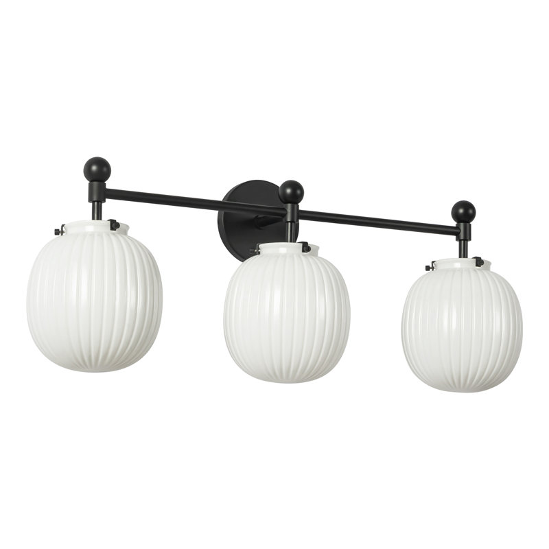 Luminaire de meuble-lavabo noir mat 29 po avec verre opale nervuré Cherise Cherise, Noir mat