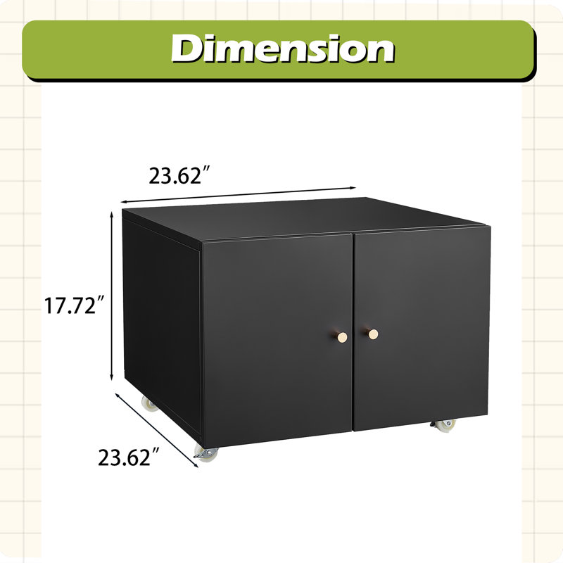 Metal Double-Door Printer Cabinet With 360° Lockable Casters