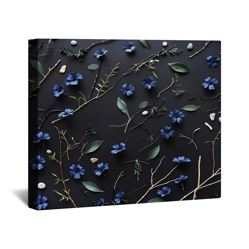 «Blue Flowers» toile tendue avec châssis - Décoration murale florale en plusieurs tailles, 11 x 14 inches