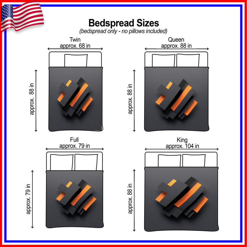 Couvre-lit matelassé à motifs géométriques noirs et orange de toutes tailles, Grand lit