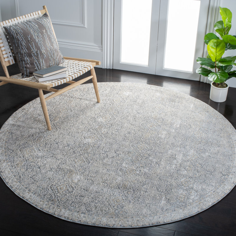 Oriental Grey / Beige Area Rug, Round 6'7"