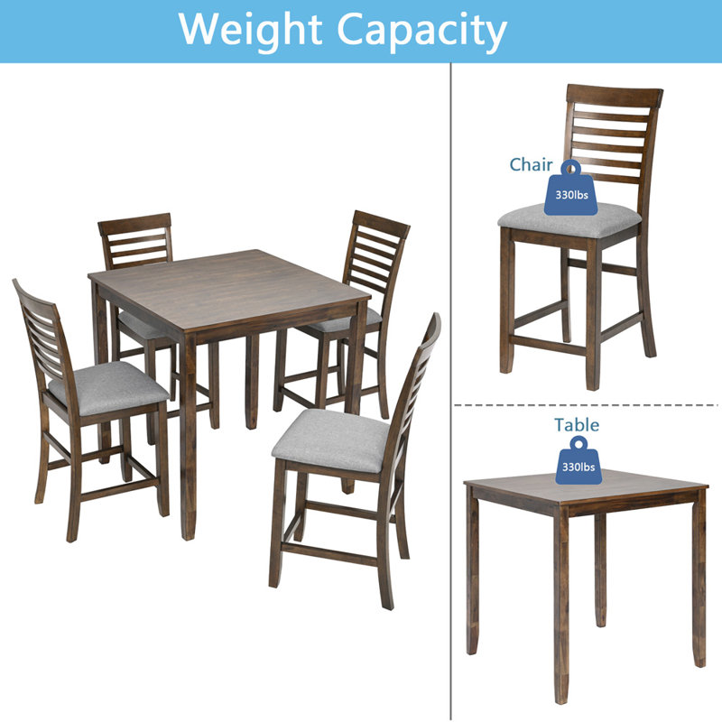 Lykes Dining Table Set, Wooden Dining Square Table Set for 4, Square Table and 4 Upholstered Chairs, Walnut