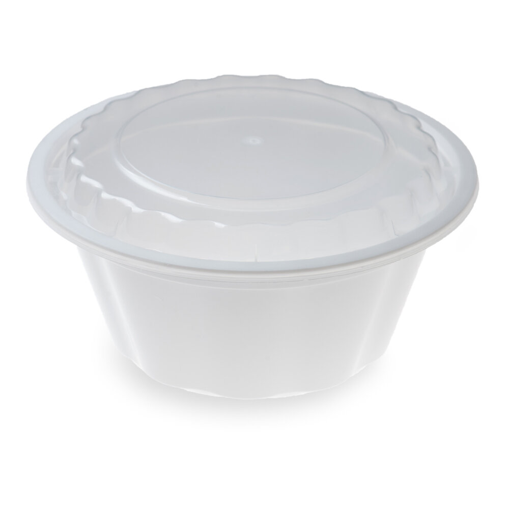 Asporto Microwavable To-Go Container - BPA Free PP Rectangular Take Out Food Container with Clear Plastic Lid - Catering & Takeout - 24 oz - White