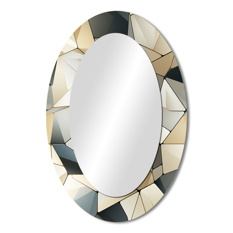 Tessellations industrielles bleues géométriques - Miroir décoratif géométrique ovale sur métal, H 36 po x l 24 po