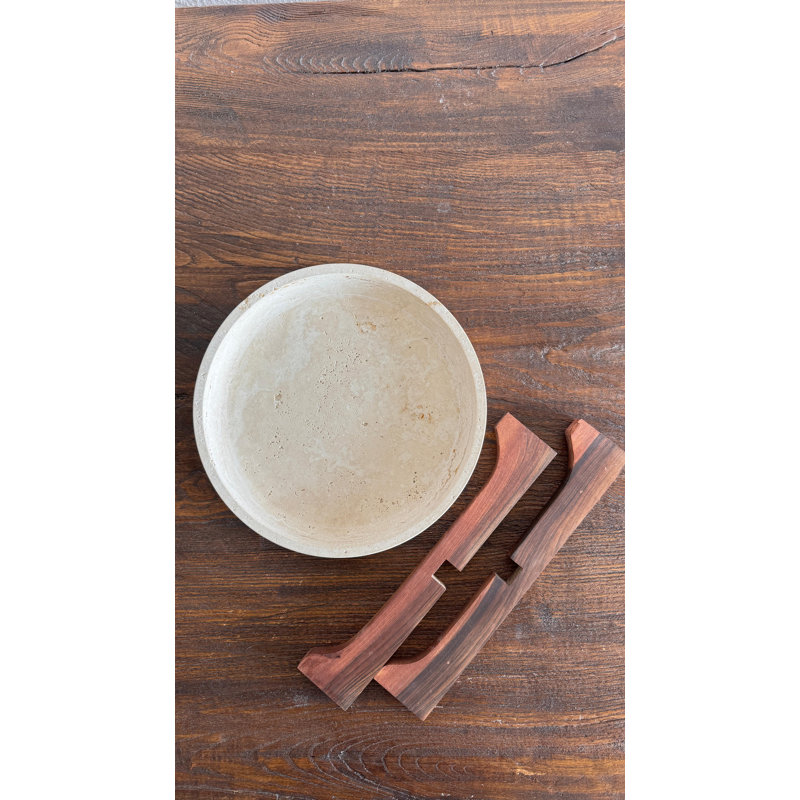 Serving Bowl With Wooden Feet, Ivory