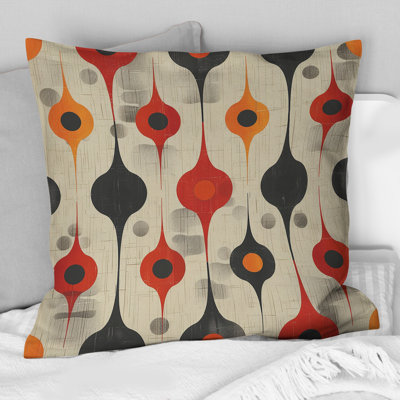 Orange Green Quatrefoil Elegance II - Midcentury Throw Pillow