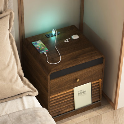 Table de chevet avec station de charge et système d'éclairage à DEL à commande vocale, rangement pour ornements de livres, 2 ports, fonctions de réglage du poids de 29,22 lb, armoire spacieuse, nuit,