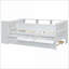 Lit simple en pin massif Lit de jour multifonctionnel en MDF avec lit gigogne, rangement, bureau et amp; Chargement USB, blanc pour les chambres d'amis