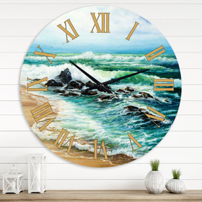 Oversized Wild Ocean Waves III Wall Clock