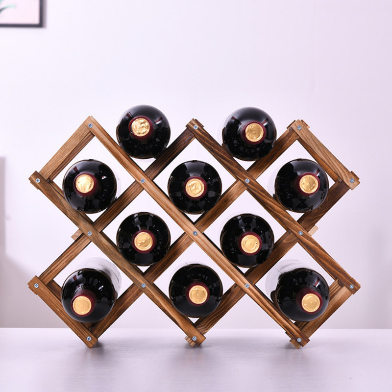 Badnath 10 Bottle Solid Wood Tabletop Wine Bottle Rack in Yellow, Brown