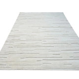 Ivory Hand-Knotted Wool Subtle Linear Texture Modern Geometric Contemporary Carpet Rug