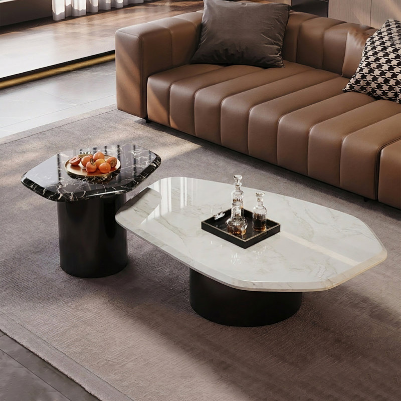 Table basse en marbre Luxury-Style Creative, White/Black/Grey/Dark Grey, 15.7" H x 47.2" W x 27.6" D