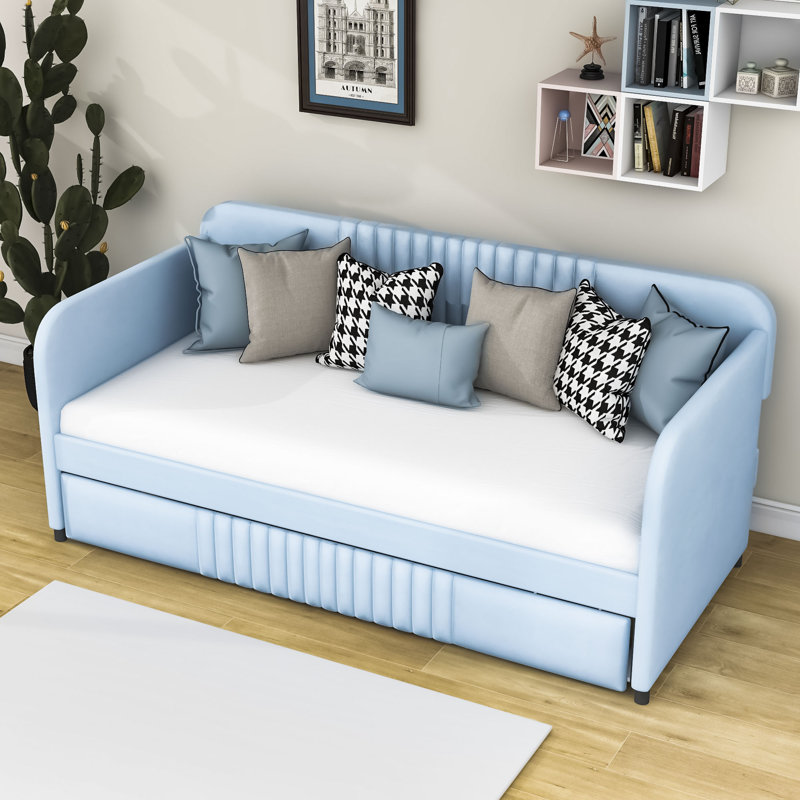 Lit de jour rembourré avec couchette simple Dhanisha, Bleu