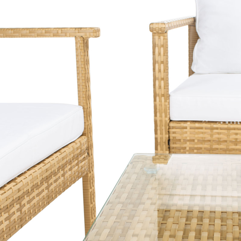 Ensemble de conversation à chaises multiples en rotin 4 pièces avec coussins Cabbar, Naturel