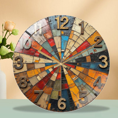 Vintage Colorful Framed Wall Clock for Home Decor Art - 12'' Modern Glass Wall Clock